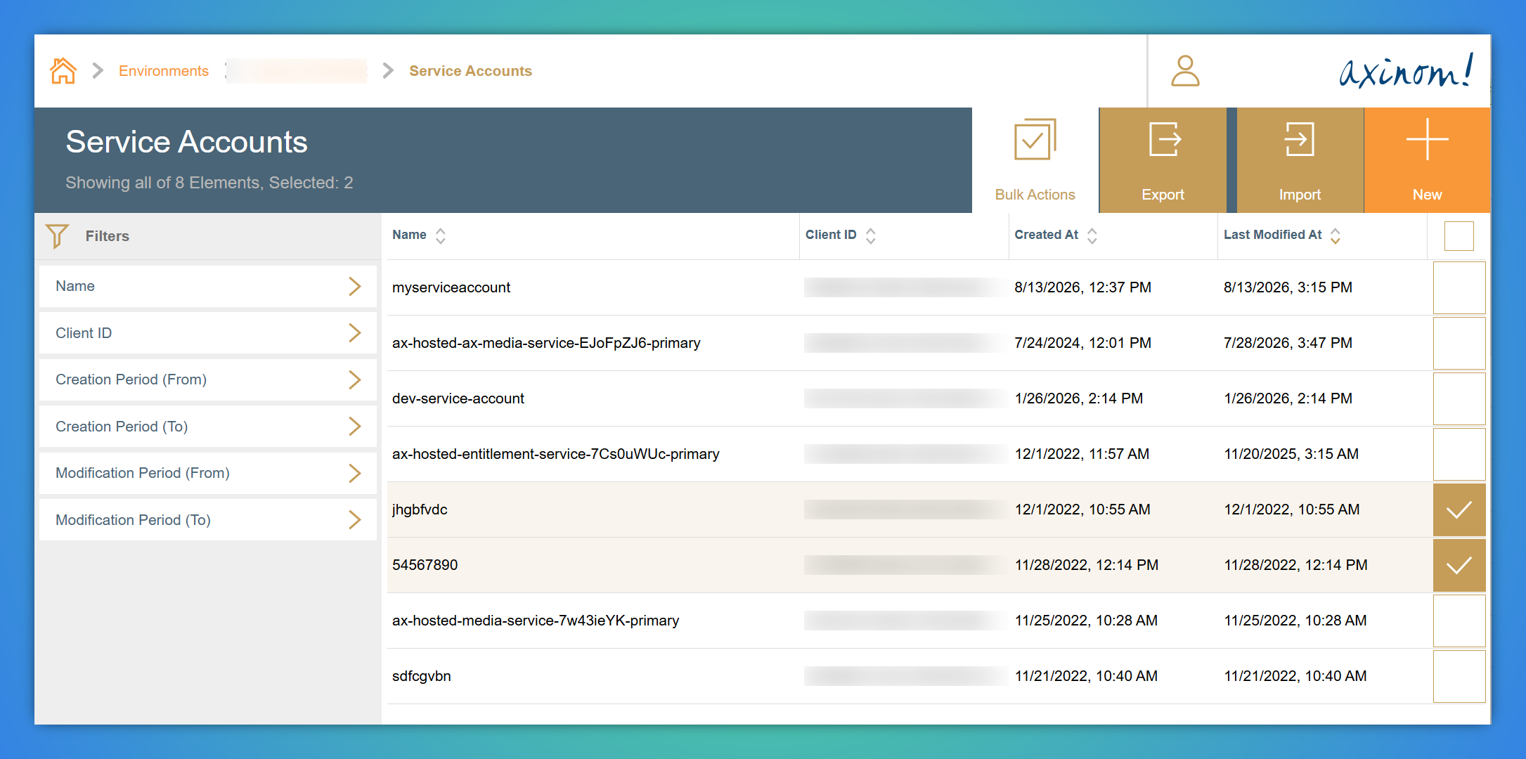 Exporting service accounts